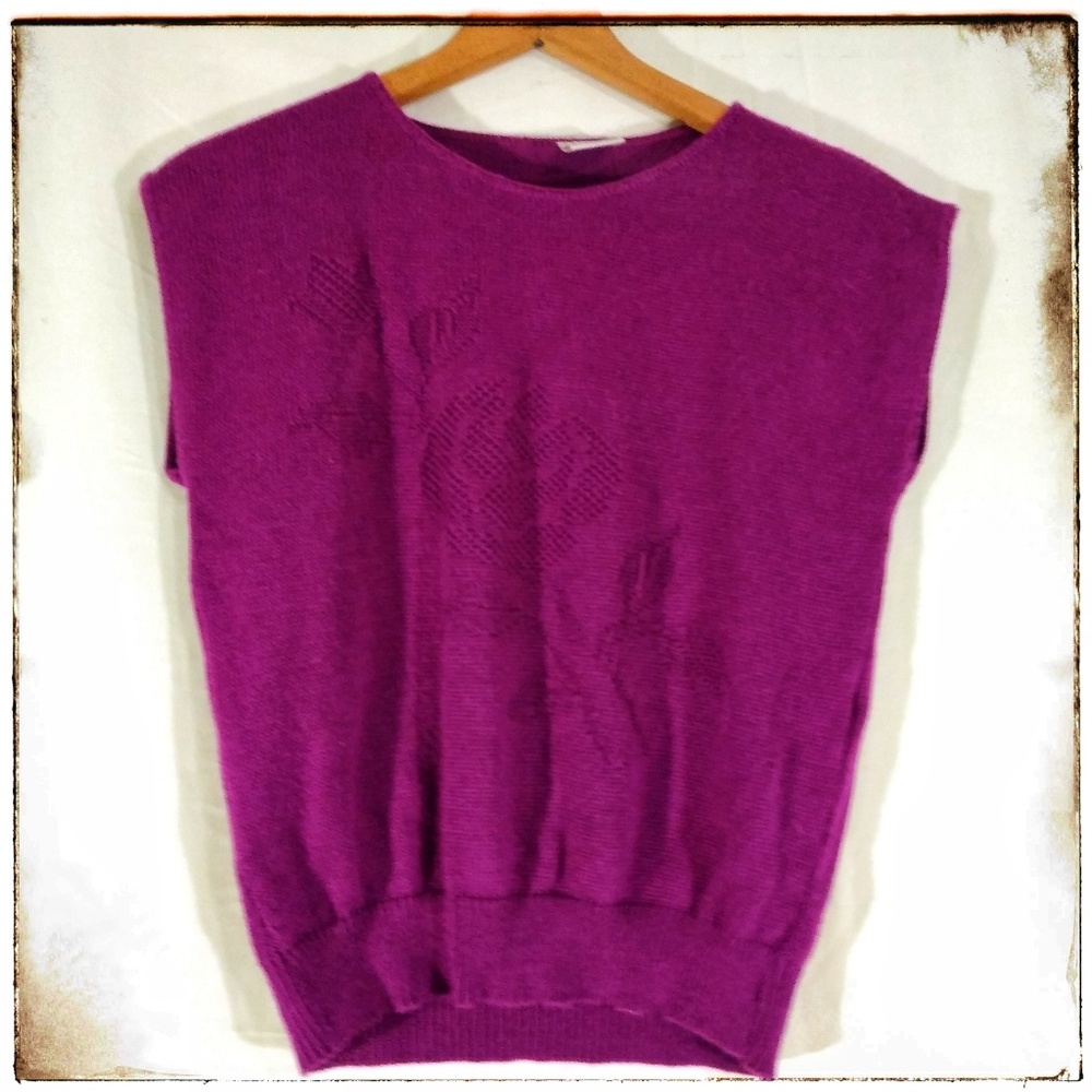 Vintage 80s Plum Purple Rose Crop Sweater